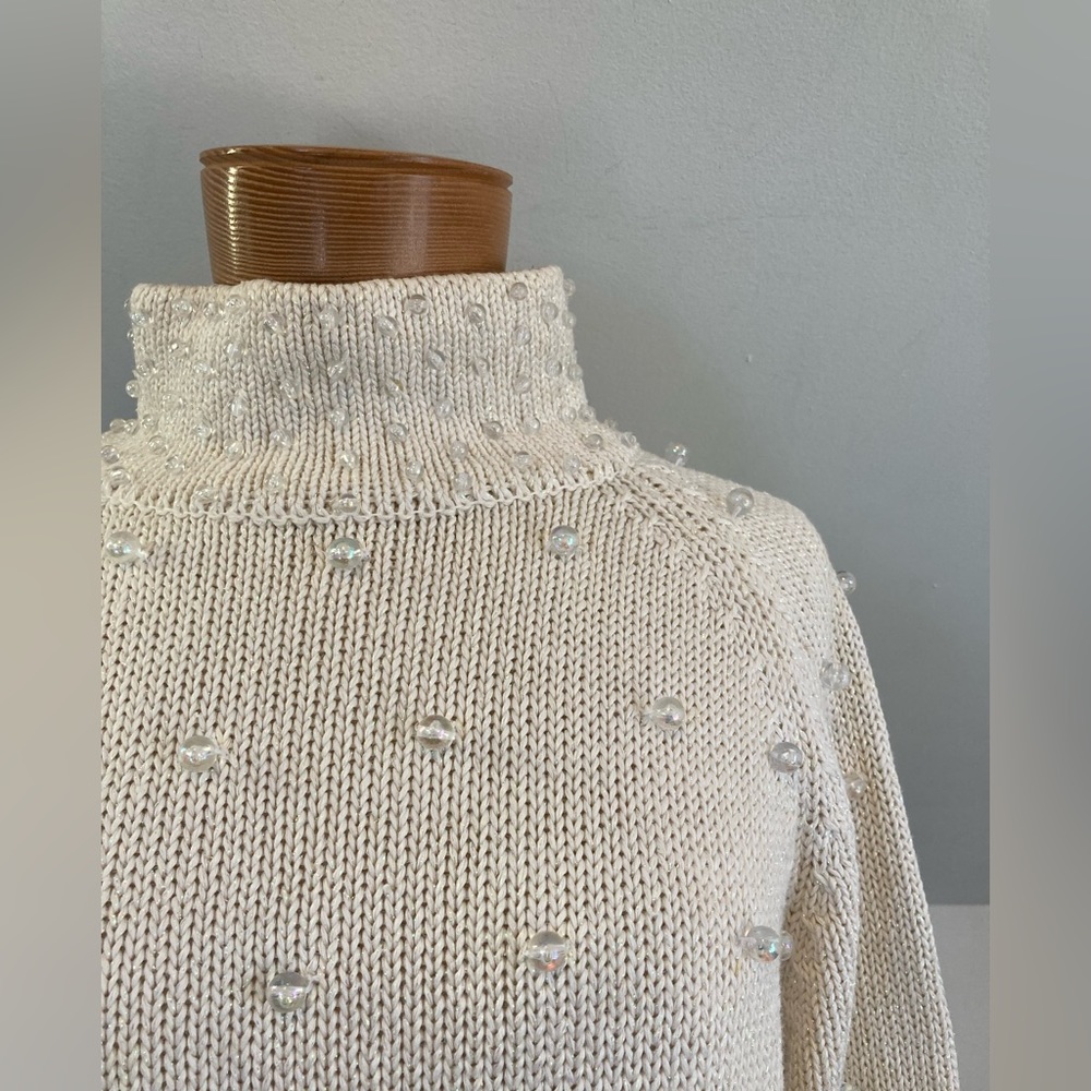 Lisa Nichols Vintage Beaded Sweater In Cream View 3